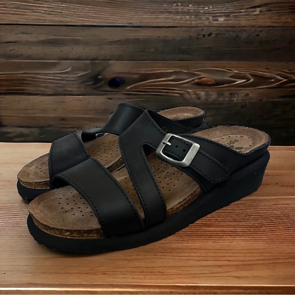 Spring Step Slides Black Leather US Size 7 and EU Size 37 Made In Spain - Picture 2 of 13